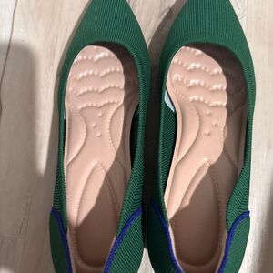 Green Pointed-Toe Women's Flats - Cushioned Comfort - Small Wedge Heel